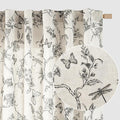 Black Floral Linen Curtains Farmhouse Rod Pocket 50W X 108L 2 Panels | by Lazzzy