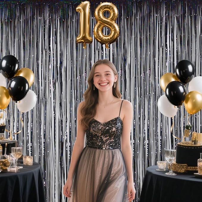 Black Tinsel Foil Fringe Backdrop Curtains - Image 5