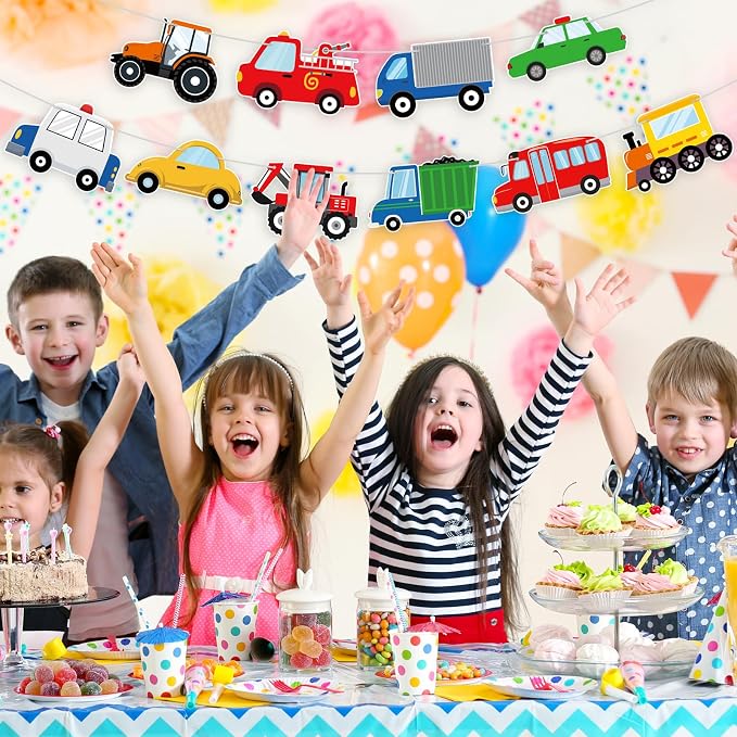 Hooqict Happy Birthday Banner Transportation Birthday Decorations Car Train - Image 5