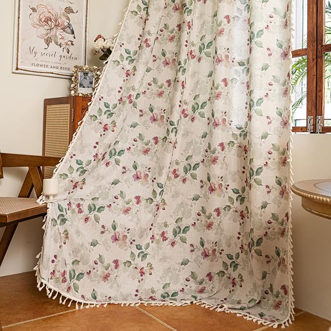 ENJOYBRIDAL Floral Curtains 84 Inches Long Living Room Semi Sheer Drapes 2 - Image 6