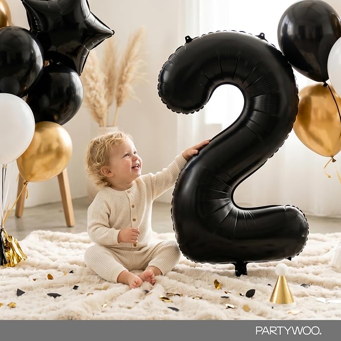 PartyWoo Number Balloons 40 Inch Black Number 2 Kit 25pcs - Image 3