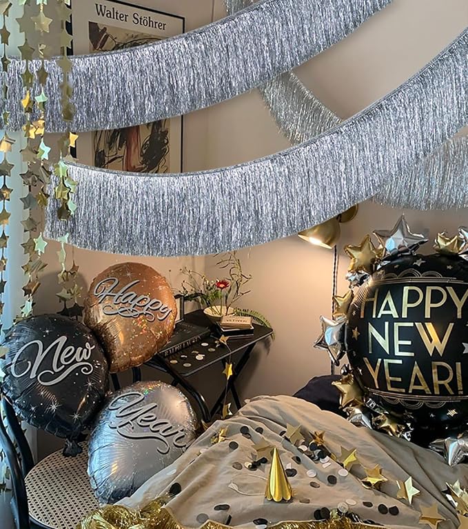 2 Pack Silver Fringe Garland Tinsel Banner Party Decoration | Dense Shiny - Image 6