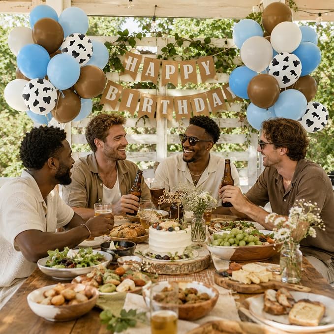 12inch Cowboy Balloons with Brown Light Blue White Cow Print Balloons | My - Image 6