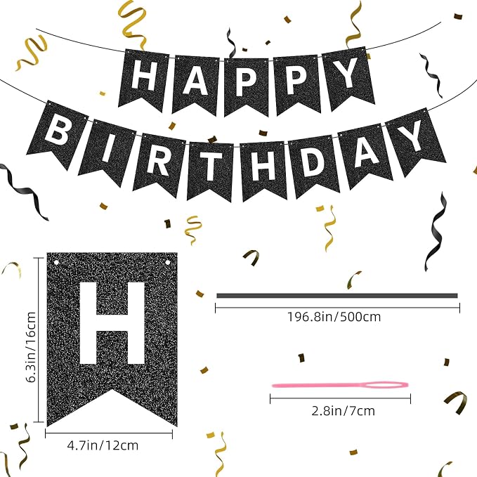 Hooqict Black Happy Birthday Banner Sign - Image 2