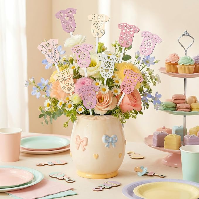 TICIAGA Cielito Lindo Bodysuit Wooden Picks Baby Shower Floral Vase Decor | - Image 5