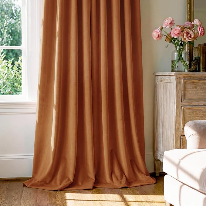 Orange Velvet Curtains Extra Long fpr Cafe Store, Back Tab Room Darkening - Image 7