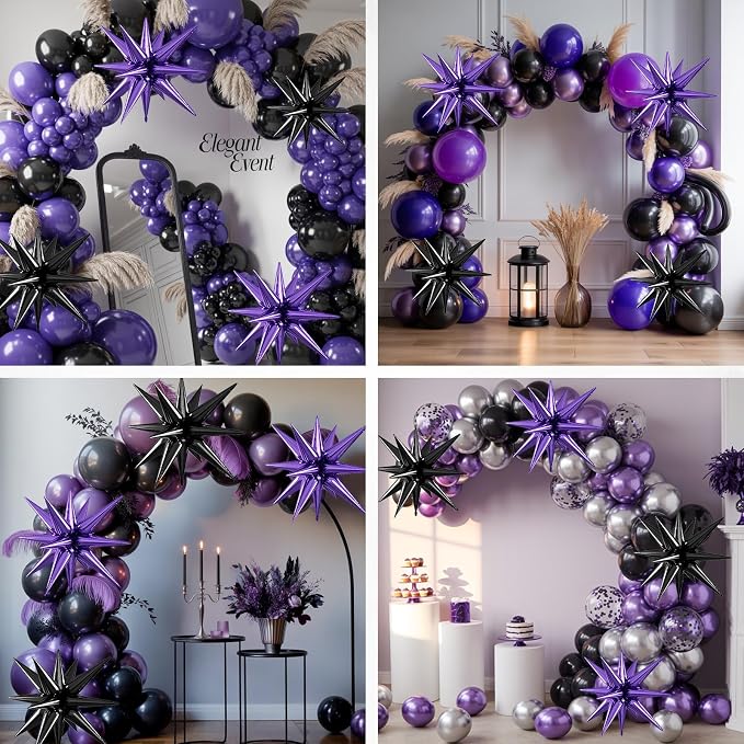 Purple Black Star Balloons, 22/27 Inch Black and Purple Star Shaped Balloons - Image 7