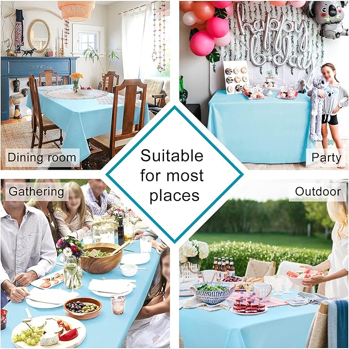 Hiasan Waterproof Tablecloth Rectangle - Washable Fabric Table Cloth for Dining Room Kitchen Birthday Party and Outdoor Use, Sky Blue, 54 x 108 Inch