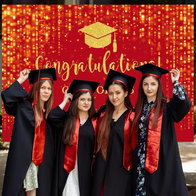 Mocsicka Class of 2026 Backdrop Red Gold Glitter Bokeh Graduation Party - Image 8