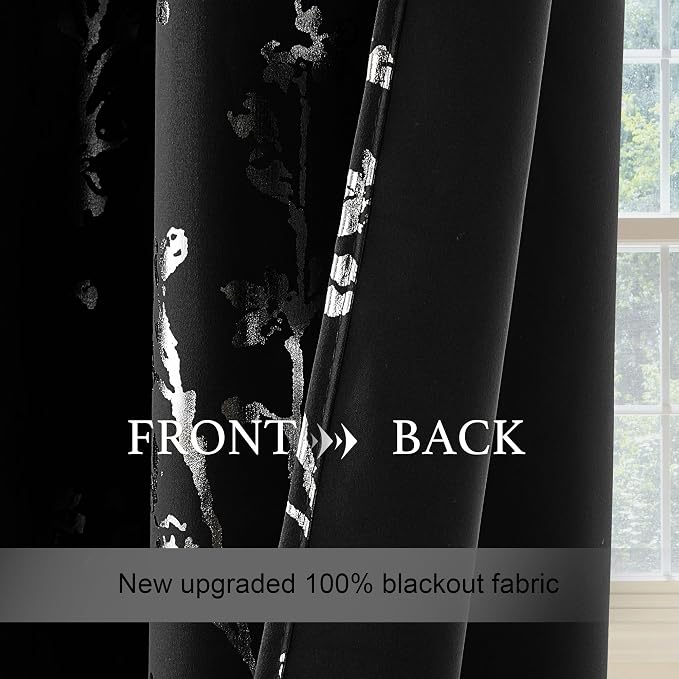 NICETOWN 100% Black Out Curtains 84 inch Long, Grommet Floral Blackout Curtains - Image 5