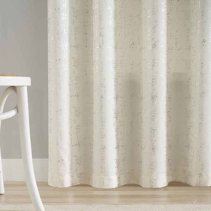 Taisier Home Silver Foil Print Linen Textured Curtains Geometric Dots Pattern - Image 3