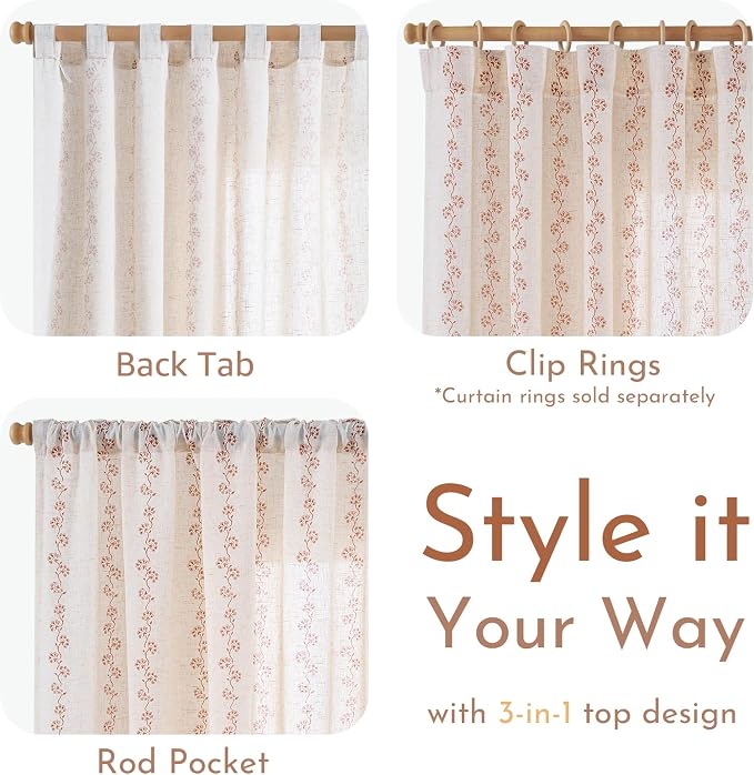 Cathy Linen Floral Curtains for Living Room Terracotta Curtains for Bedroom - Image 8