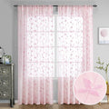 HOMEIDEAS Pink Sheer Curtains 2 Panels Set, Embroidered Vine Leaf, W52 x L84 | by HOMEIDEAS
