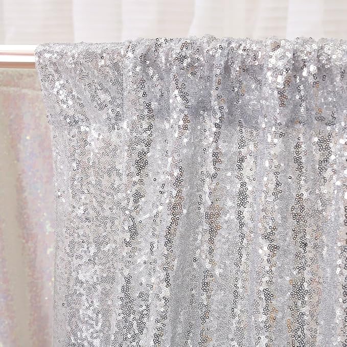 Poise3EHome 6FT x 8FT Silver Sequin Backdrop, Shimmer Backdrop Curtain - Image 5