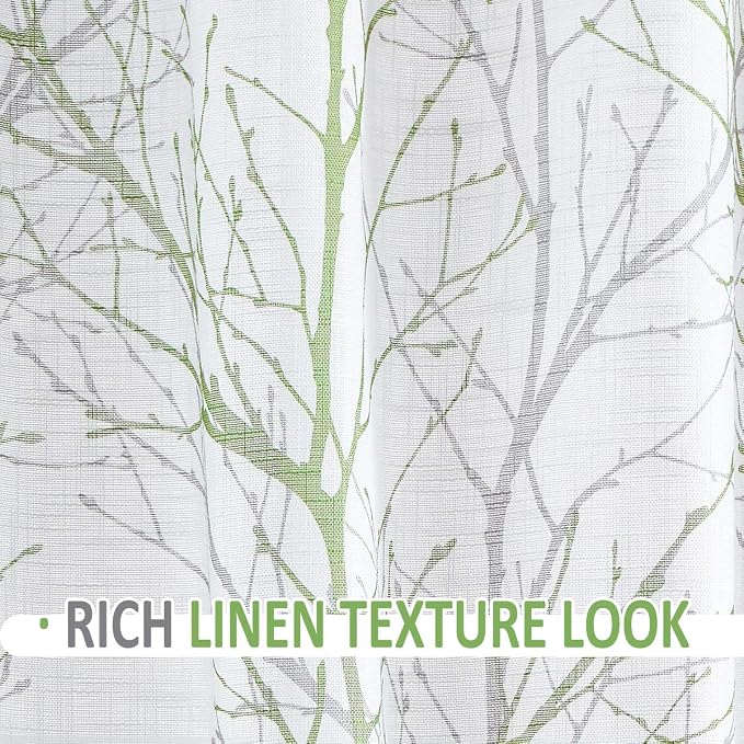 FMFUNCTEX Linen Sage Green White Semi Sheer Print Curtains 45 Inch 2 Panels | - Image 5