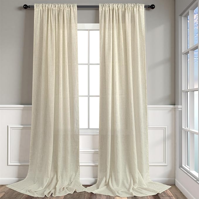 Pitalk Birch Beige 90 Inches Long Linen Sheer Curtains - Image 9