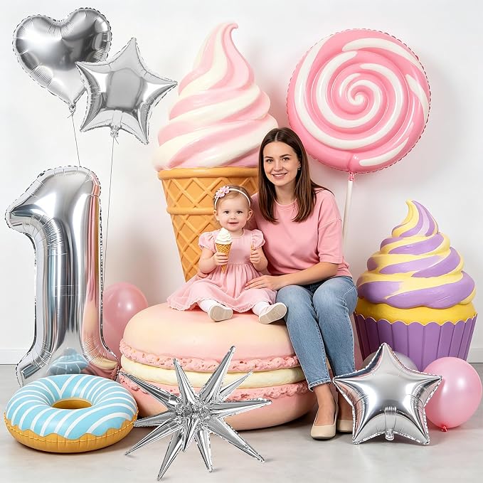 TONIFUL 1st Birthday Balloons Kit 40Inch Silver Large Number 1 Foil Balloon | - Image 5
