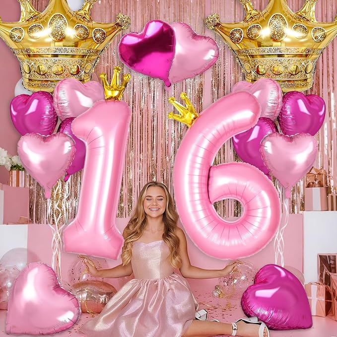 Princess 3rd Birthday Party Decorations, 40 inch Large Pink Crown 3 Balloon - Image 6