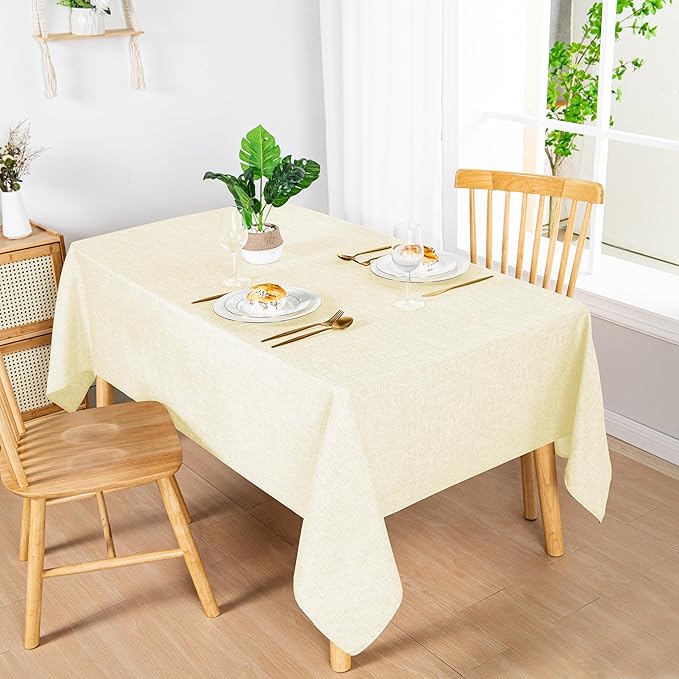 Hiasan Faux Linen Rectangle Tablecloth - Wrinkle and Stain Resistant Washable Table Cloth for Kitchen Dining Room Holiday Table Cover for Dinner, Champagne, 70 x 90 Inch