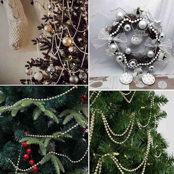 [33 Feet] Gold Pearl Beads Garland, 10MM 11 Yards Gold Faux Pearl Beads String Roll Bulk for DIY Craft Christmas Tree Wedding Party Decoration