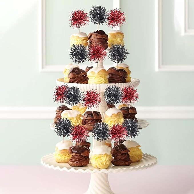 40 PCS Foil Firework Cupcake Toppers Sparkle Tinsel Cupcake Picks Fireworks - Image 5