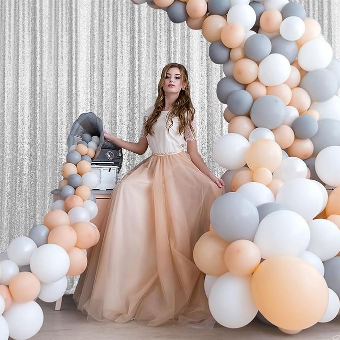 4×8FT Silver Sequin Backdrop Curtain, Photography Backdrop Glitter Curtains - Image 4