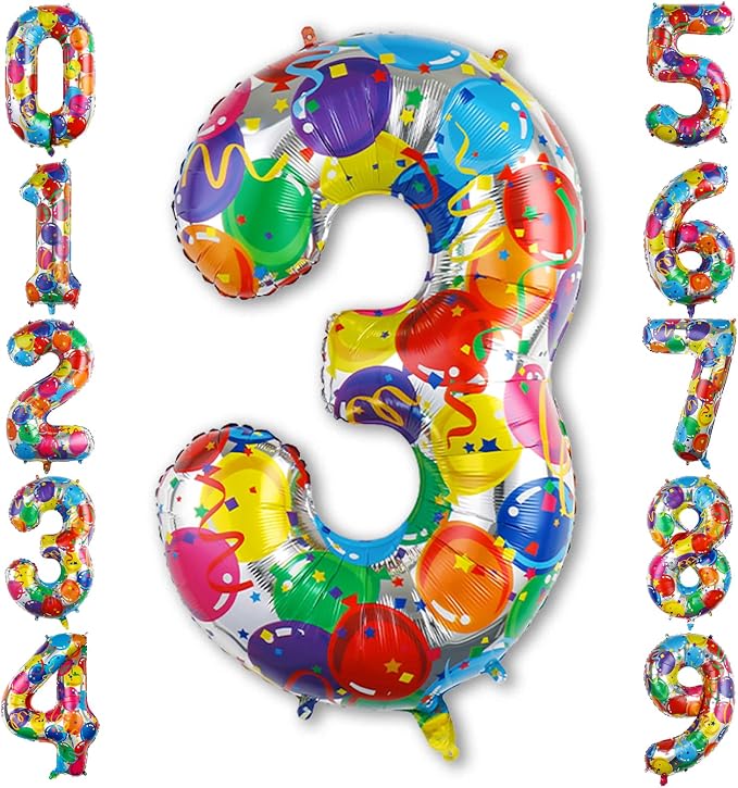 Rainbow Number 3 Balloon, 40 Inch Large Multi-color Mylar Foil Ballons by Unknown