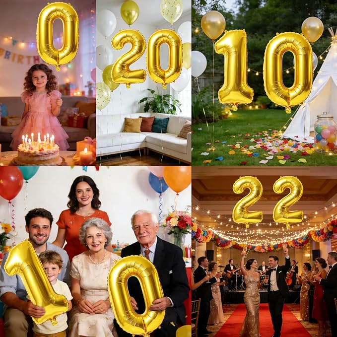 40 Inch Number 10 Balloons for 10th Birthday Party Decorations, 0-100 Gold - Image 7