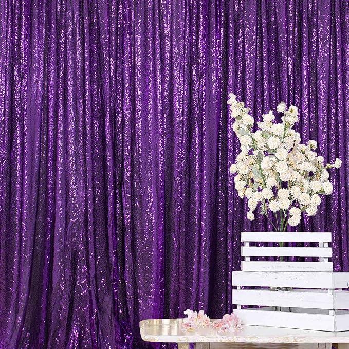 ShinyBeauty Sequin Backdrop 8ftx10ft Royal Purple Sequin Fabric Drapes Sparkle by ShinyBeauty