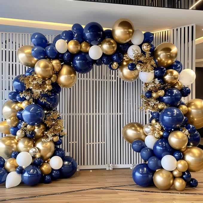 188pcs Royal Blue White Gold Balloon Garland Arch Kit by YUNGSUNPartySupplies