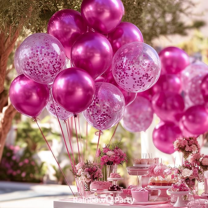 RainbowQ Metallic Hot Pink Balloons 55Pcs 12 Inch Confetti Helium Balloon | - Image 2