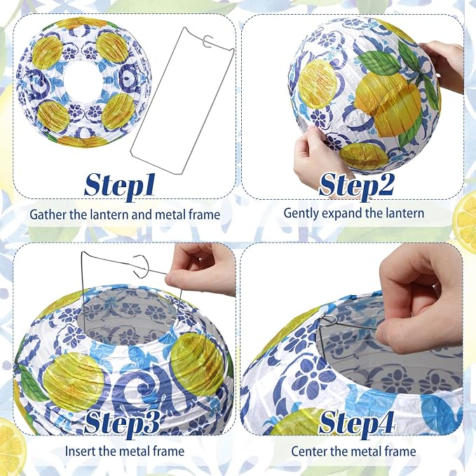 Honoson 12 Pcs Lemon Party Decorations Amalfi Coast Capri Lemon Paper Lanterns - Image 6