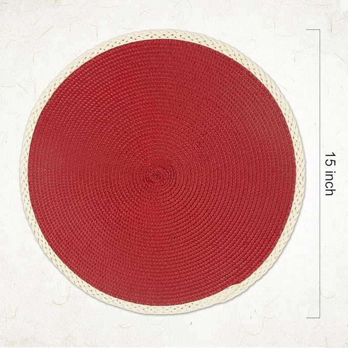 Round Placemats Set of 8, Woven Table Mats, Thin Edge, New Red | Braided Paper - Image 2