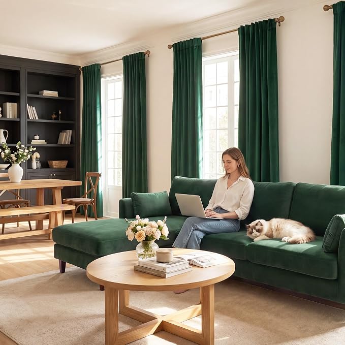 Dark Green Christmas Velvet Drapes Room Darkening, Back Tab Room Darkening - Image 8