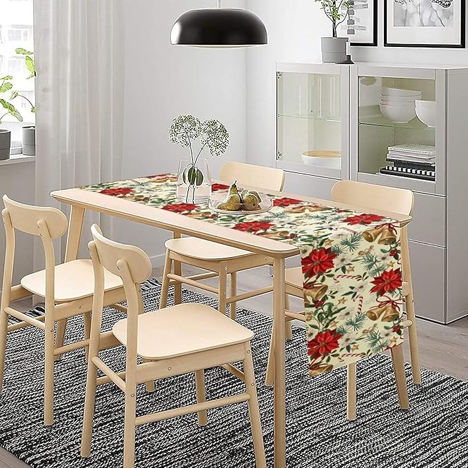 Christmas Table Runner, Seasonal Winter Xmas Holiday Kitchen Dining Table Decoration for Home Party Decor 13x70 Inch