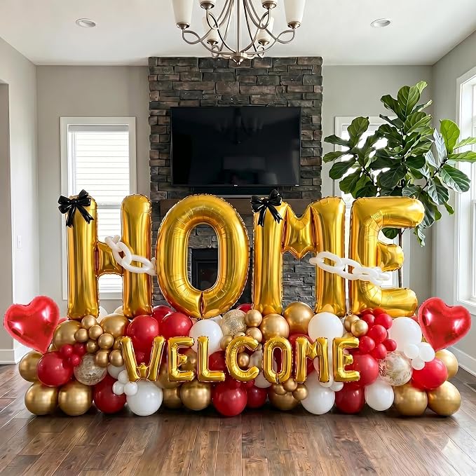 TONIFUL 2 Size Gold WELCOME HOME Foil Letter Balloons Banner Decorations | - Image 5