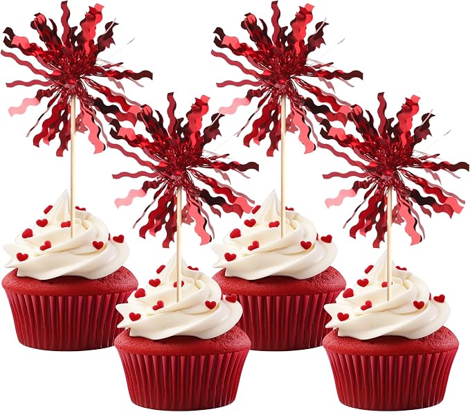 30 PCS Foil Firework Cupcake Toppers Sparkle Tinsel Cupcake Picks Happy - Image 8