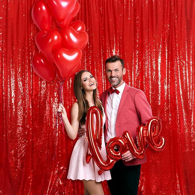 Juya Delight Red Sequin Backdrop Curtain, Glitter Backdrop Curtain - Image 2