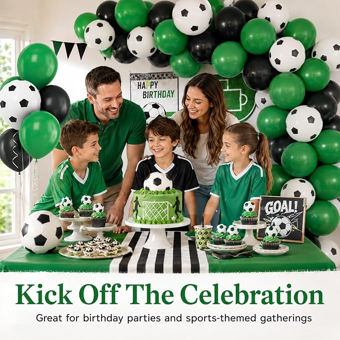 Football Balloons, 12 Inch Green Black White Latex Soccer Printed Balloons - Image 6