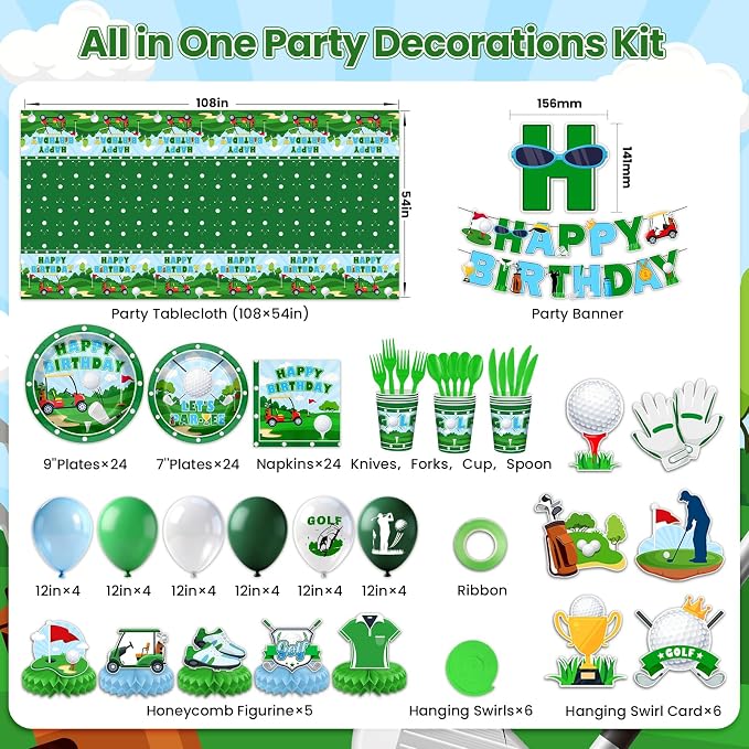 Golf Birthday Decorations Serve 24 Masters Party Supplies | Golf Plates - Image 2