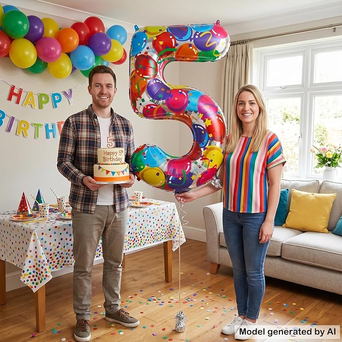 40 Inch Number 5 Balloon Colorful Party Pattern Helium Supported | Large Foil - Image 5
