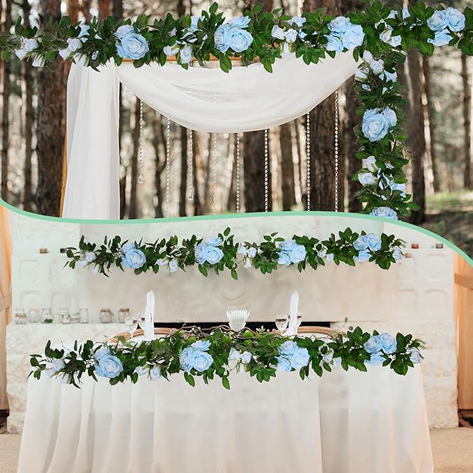 U'Artlines 3 Pack Artificial Blue Rose Vines Floral Garlands Total 19.5 Ft Fake Vine Silk Flower Garland for Indoor Outdoor Home Wedding Arch Garden Wall Decoration