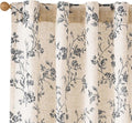 Black Vintage Floral Linen Curtains Farmhouse 38W X 96L 2 Panels | Elisa Series by Lazzzy
