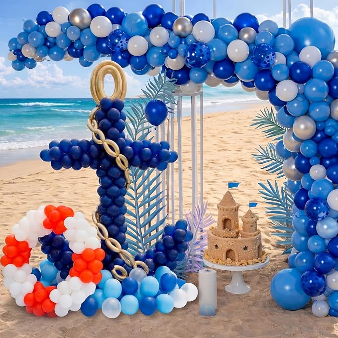 Gejoy 520 Pcs Anchor Balloon Kit Nautical Blue Navy and Life Ring Balloons Kit - Image 4