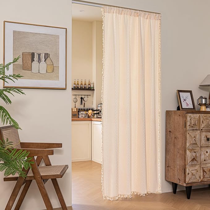 Sutuo Home Boho Sliding Door Curtains, Bohemian Semi Blackout Curtains Tassels by SutuoHome