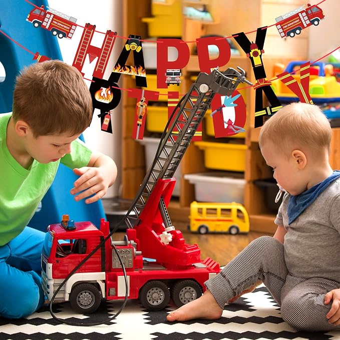 Fire Truck Happy Birthday Banner Fire Engine Rescue Party Sign Firetruck - Image 5