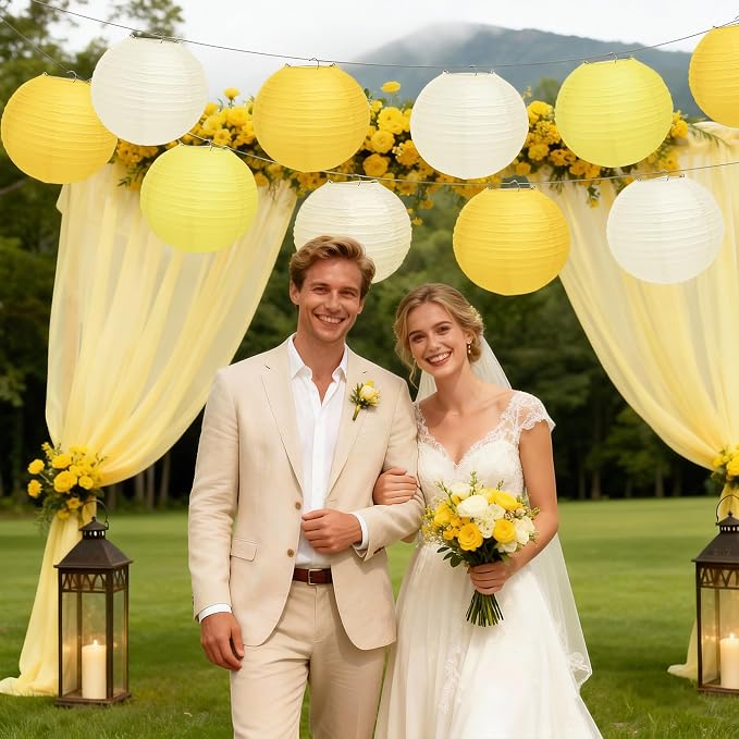 Qenk 12 Pcs Yellow Paper Lanterns - Image 4