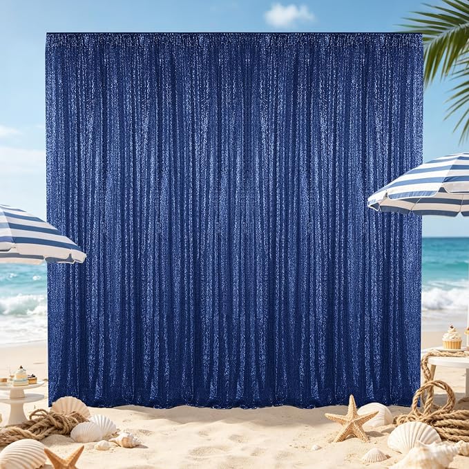 Hahuho Navy Sequin Backdrop Curtain, Party Decoration（6 Panels, 2FT x 8FT - Image 6