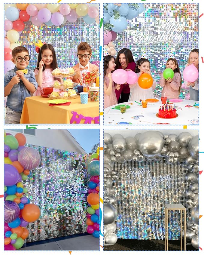 Iridescent Silver Shimmer Wall Backdrop, Sparkling Sequins, Glitter Glam Photo - Image 5