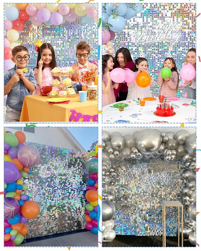Iridescent Silver Shimmer Wall Backdrop 48 Panels Cover 6 x 8 Ft, Photo - Image 3